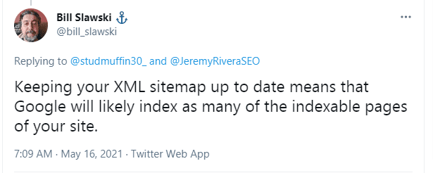 Bill Slawski tweet about sitemap