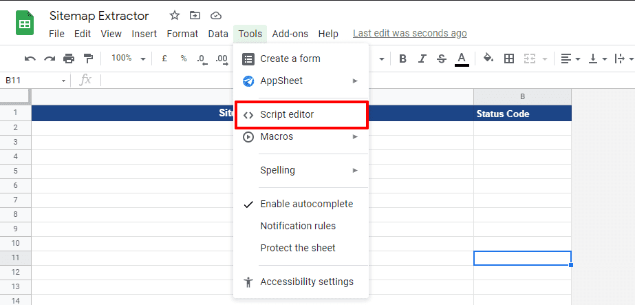 select-script-editor-option-in-google-sheet
