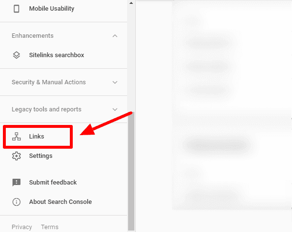 select the link option in google search console