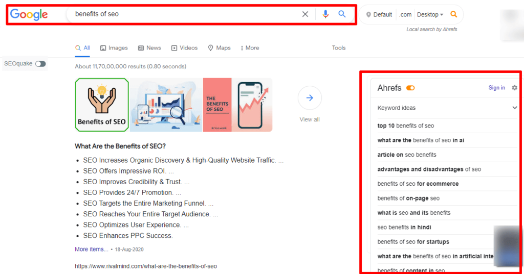 ahref chrome extension serp overview