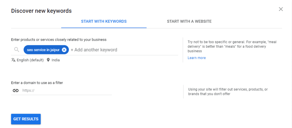 Enter your keyword in google keyword planner